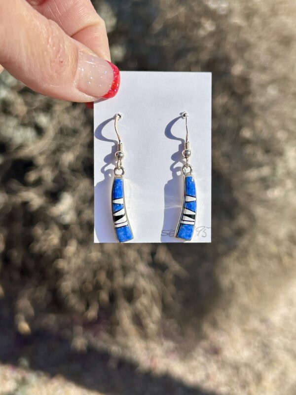 Lapis Inlay Sterling Silver Navajo Handmade Necklace and Earrings Set - Image 8