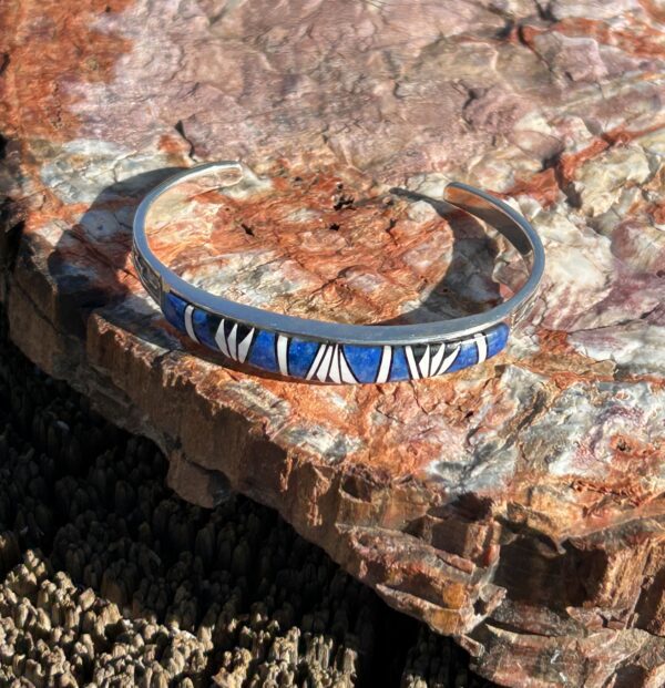 Lapis Multistone Inlay Onyx Sterling Silver Navajo Handmade Cuff Bracelet Unisex - Image 11