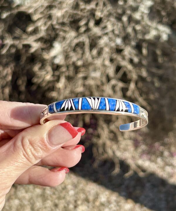 Lapis Multistone Inlay Onyx Sterling Silver Navajo Handmade Cuff Bracelet Unisex - Image 8