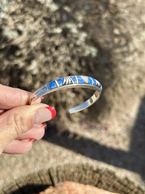 Lapis Multistone Inlay Onyx Sterling Silver Navajo Handmade Cuff Bracelet Unisex - Image 7