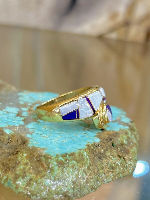 Navajo Handmade 14K Gold Australian Opal and Sugilte Inlay Ring - Image 3