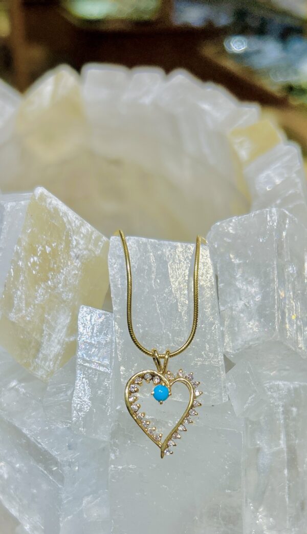 Sleeping Beauty Turquoise 14K Gold Diamond Heart Pendant