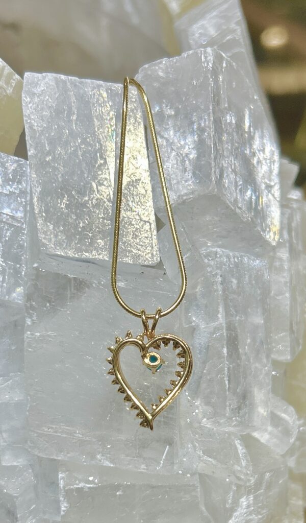 Sleeping Beauty Turquoise 14K Gold Diamond Heart Pendant - Image 5