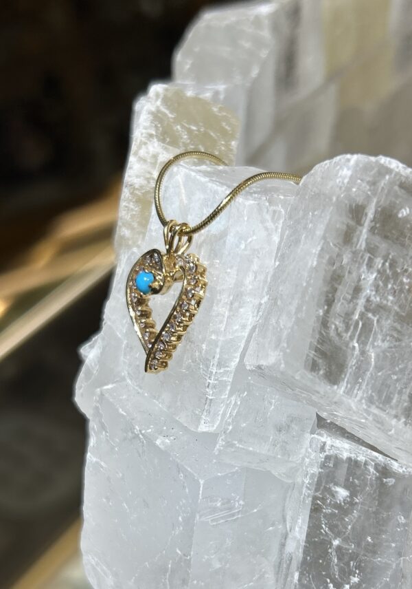 Sleeping Beauty Turquoise 14K Gold Diamond Heart Pendant - Image 3