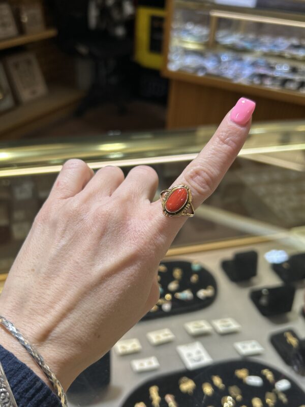 Navajo Handmade 14K Gold Mediterranean Coral Ring