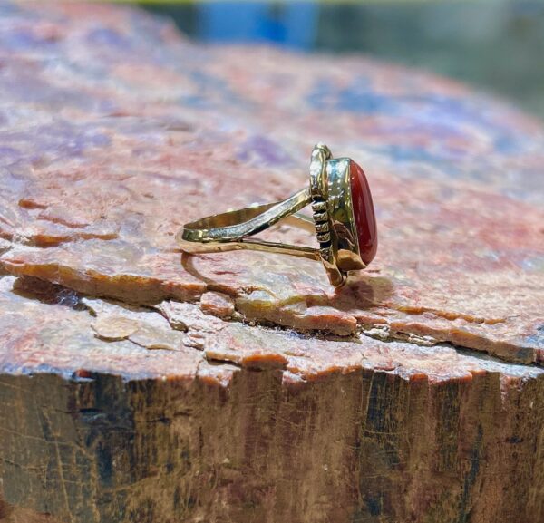 Navajo Handmade 14K Gold Mediterranean Coral Ring - Image 4