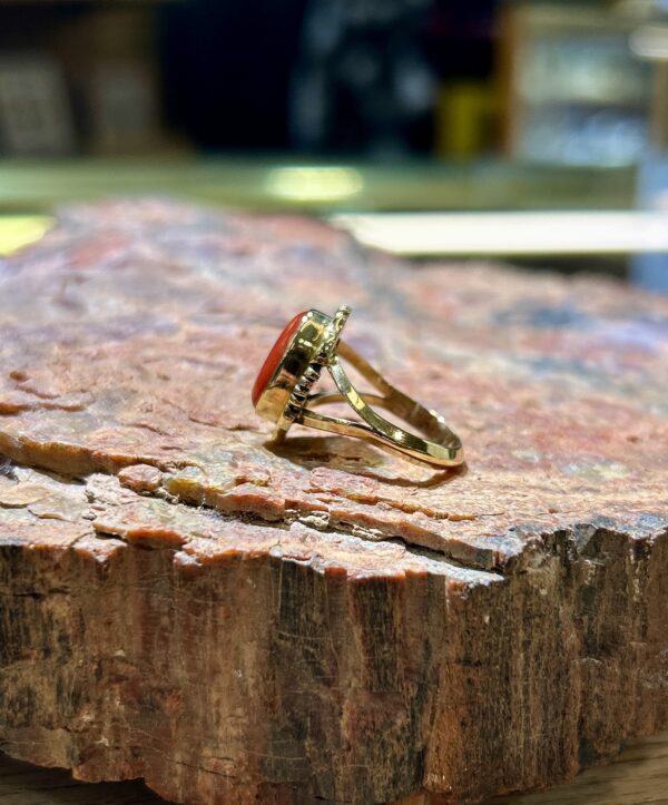 Navajo Handmade 14K Gold Mediterranean Coral Ring - Image 5