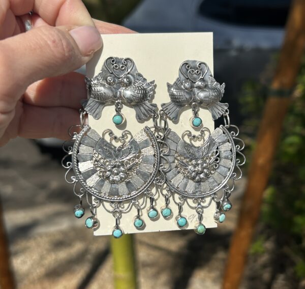 Federico Sterling Silver Turquoise Large Dangle Earrings - Image 4