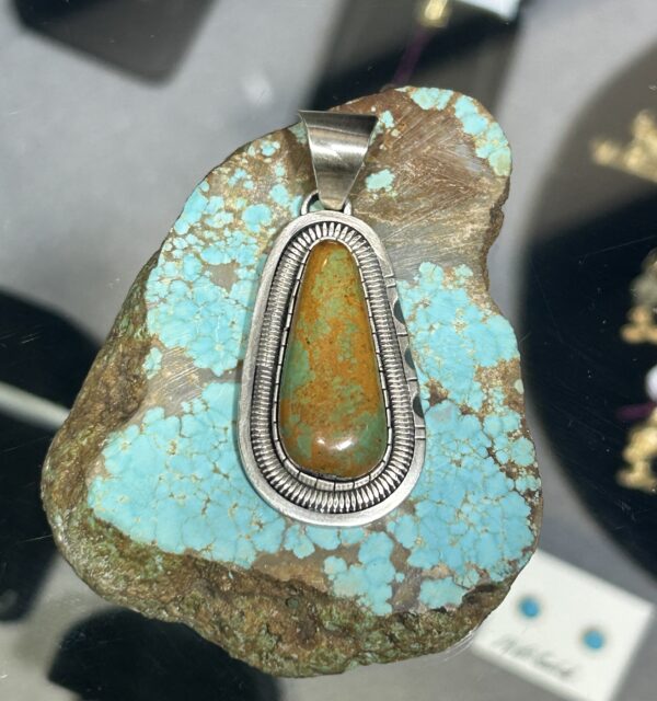 Kings Manassa Turquoise Sterling Silver Navajo Handmade Pendant