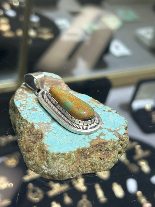 Kings Manassa Turquoise Sterling Silver Navajo Handmade Pendant - Image 5