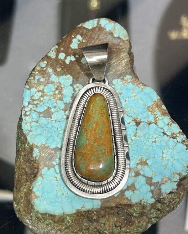 Kings Manassa Turquoise Sterling Silver Navajo Handmade Pendant - Image 2