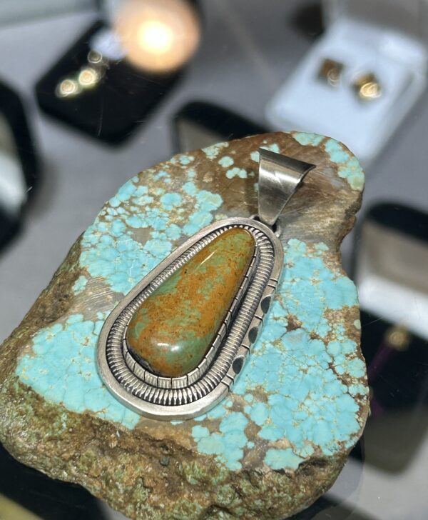 Kings Manassa Turquoise Sterling Silver Navajo Handmade Pendant - Image 3