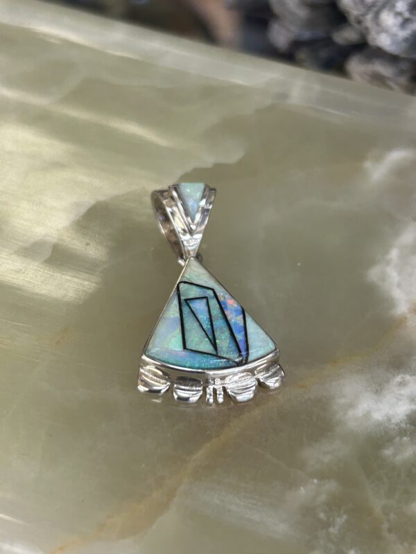 Australian Opal Inlay Sterling Silver Navajo Rick Telino Handmade Pendant with Sterling Siolver Chain - Image 7