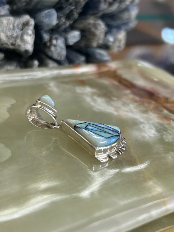 Australian Opal Inlay Sterling Silver Navajo Rick Telino Handmade Pendant with Sterling Siolver Chain - Image 6