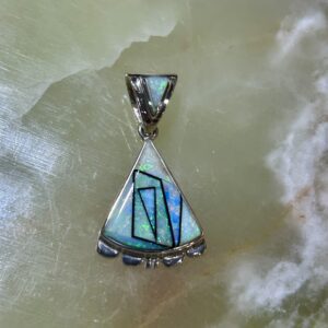 Australian Opal Inlay Sterling Silver Navajo Rick Telino Handmade Pendant with Sterling Siolver Chain