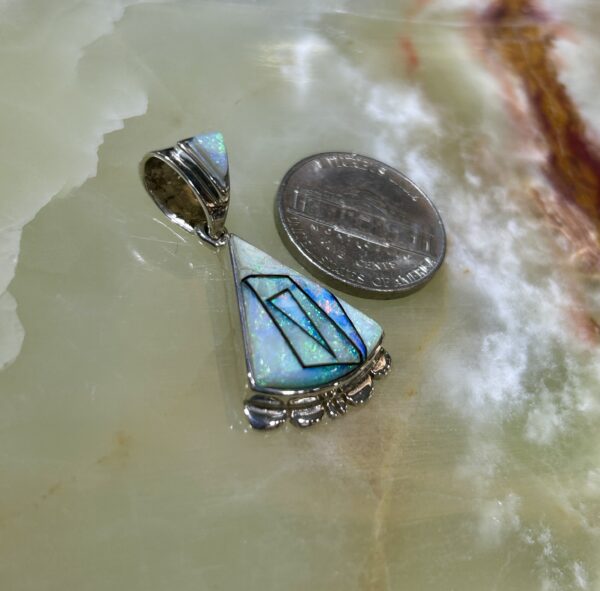 Australian Opal Inlay Sterling Silver Navajo Rick Telino Handmade Pendant with Sterling Siolver Chain - Image 4