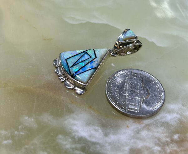 Australian Opal Inlay Sterling Silver Navajo Rick Telino Handmade Pendant with Sterling Siolver Chain - Image 3