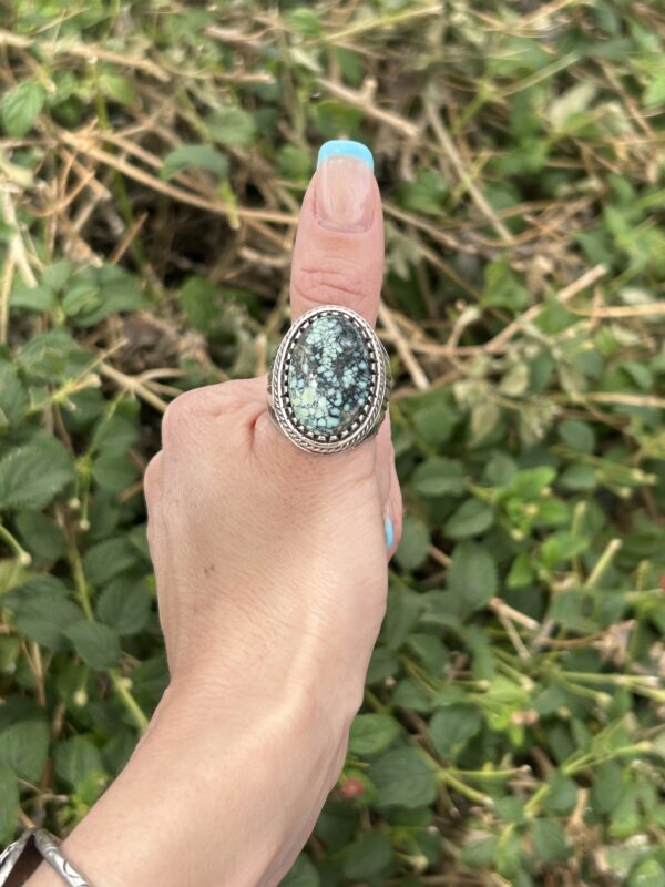 Mens Spiderweb Pixie Variscite Sterling Silver Navajo Handamde Ring - Image 4