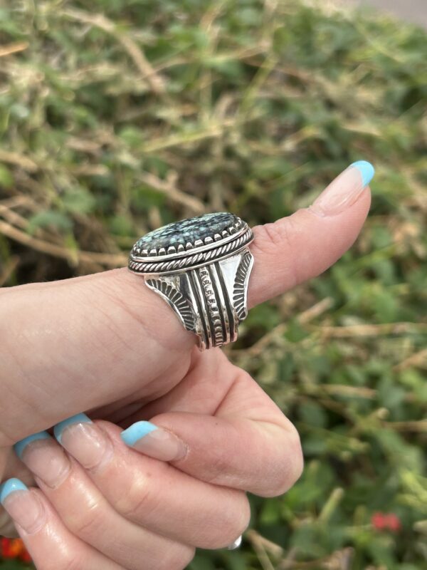 Mens Spiderweb Pixie Variscite Sterling Silver Navajo Handamde Ring - Image 5