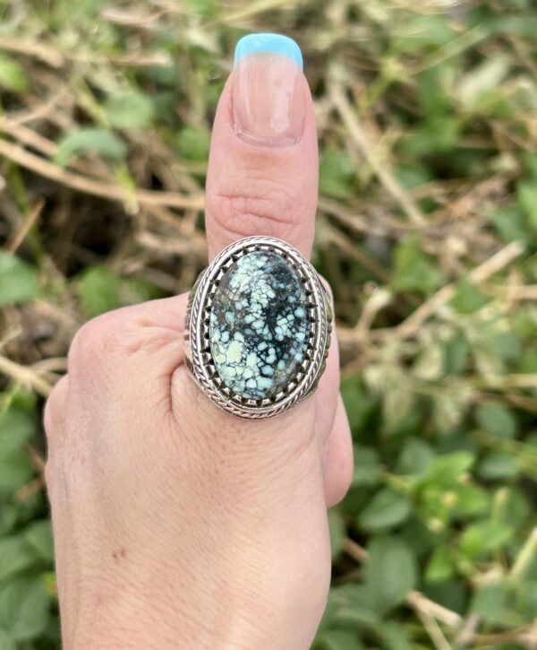 Mens Spiderweb Pixie Variscite Sterling Silver Navajo Handamde Ring - Image 2