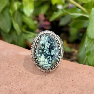 Mens Spiderweb Pixie Variscite Sterling Silver Navajo Handamde Ring