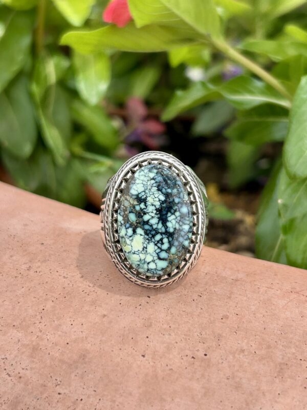 Mens Spiderweb Pixie Variscite Sterling Silver Navajo Handamde Ring