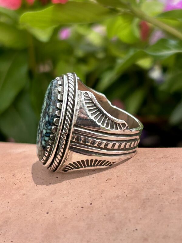 Mens Spiderweb Pixie Variscite Sterling Silver Navajo Handamde Ring - Image 7