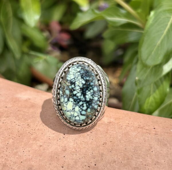 Mens Spiderweb Pixie Variscite Sterling Silver Navajo Handamde Ring - Image 3
