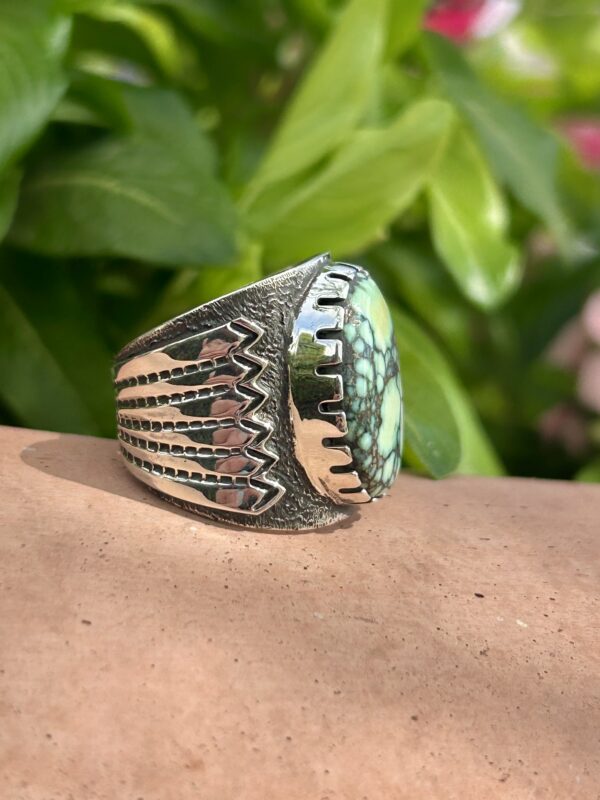 Pixie Spiderweb Variscite Sterling Silver Navajo Handmade Unisex Ring - Image 8