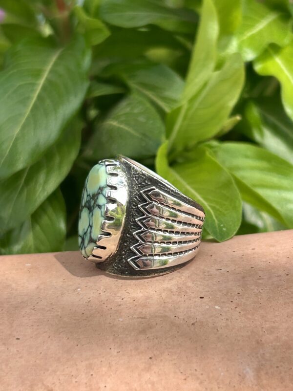 Pixie Spiderweb Variscite Sterling Silver Navajo Handmade Unisex Ring - Image 4