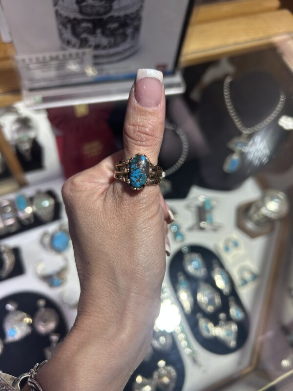 Reserved for Jim 14KT Gold Bisbee Turquoise Navajo Handmade Mens Ring