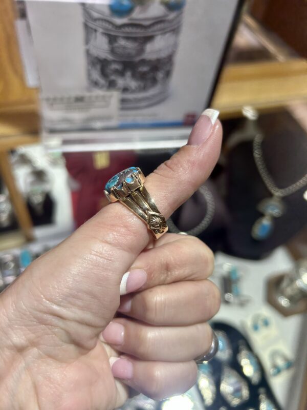 Reserved for Jim 14KT Gold Bisbee Turquoise Navajo Handmade Mens Ring - Image 6