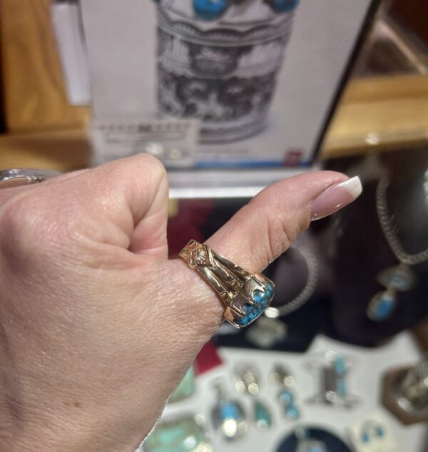Reserved for Jim 14KT Gold Bisbee Turquoise Navajo Handmade Mens Ring - Image 7
