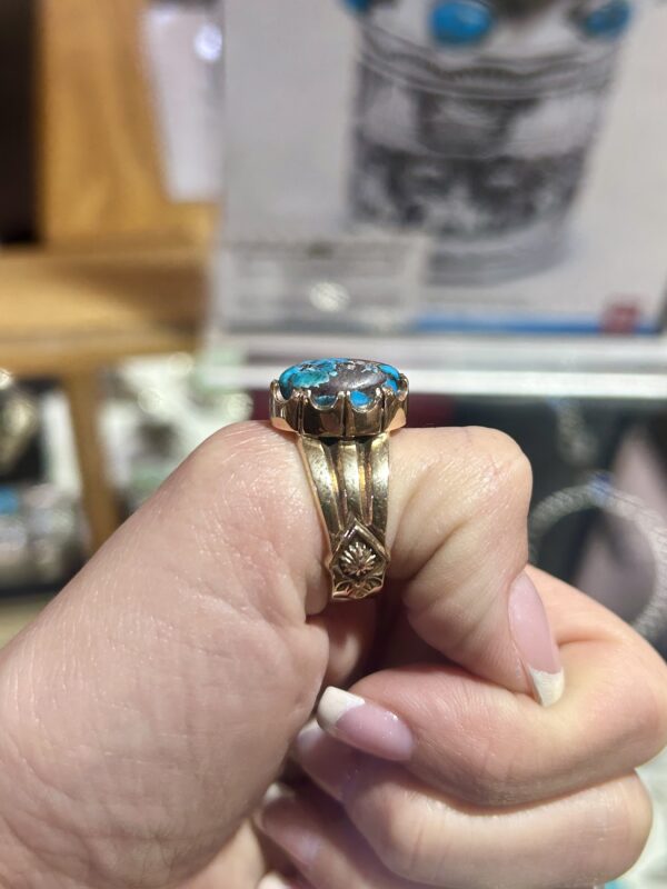 Reserved for Jim 14KT Gold Bisbee Turquoise Navajo Handmade Mens Ring - Image 8