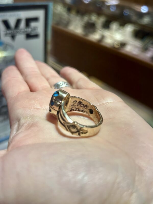Reserved for Jim 14KT Gold Bisbee Turquoise Navajo Handmade Mens Ring - Image 2