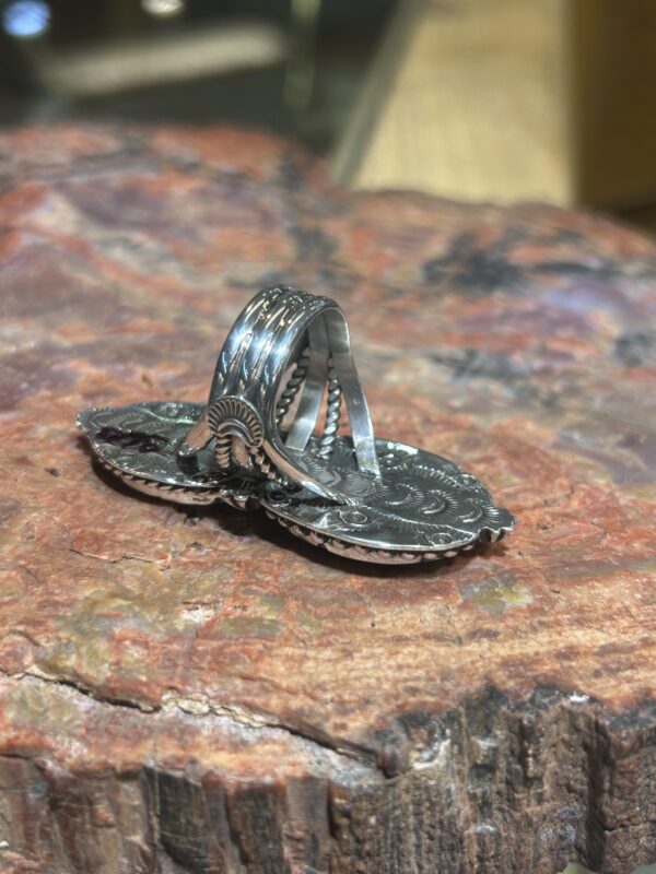 SpiderWeb Sterling Silver Opal Navajo Handmade 2 Stone Ring - Image 8