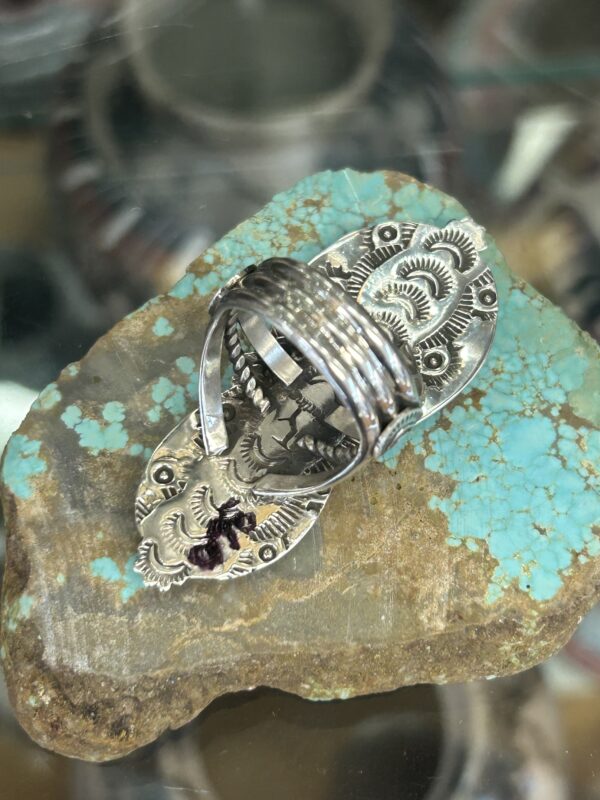 SpiderWeb Sterling Silver Opal Navajo Handmade 2 Stone Ring - Image 5