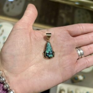 14K Gold Spiderweb Variscite Navajo Handmade Pendant