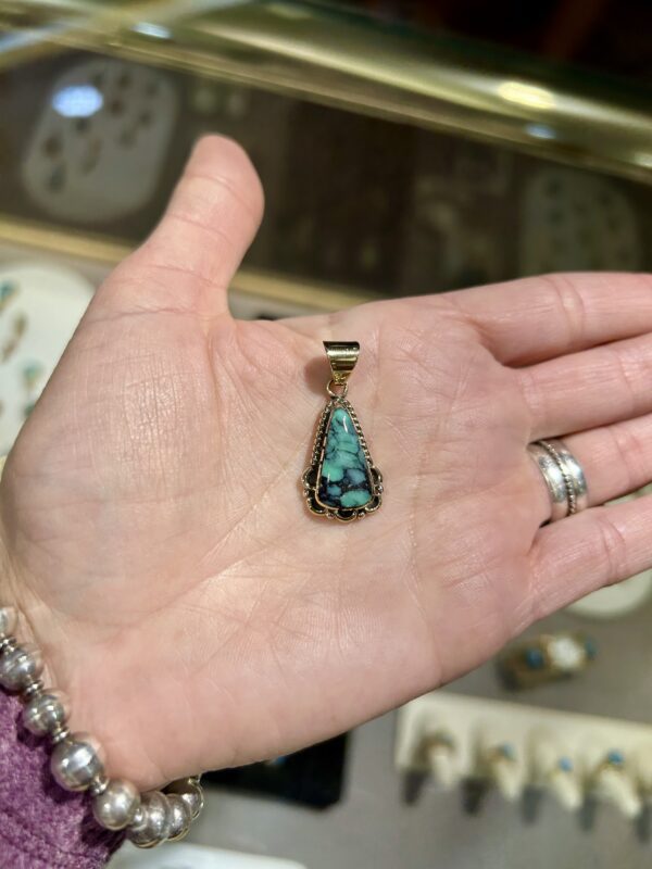 14K Gold Spiderweb Variscite Navajo Handmade Pendant