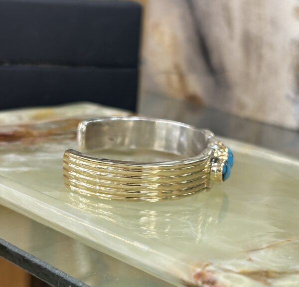 Ray Bennet 14K Gold Egyptian Spiderweb Turquoise Sterling Silver Navajo Cuff Bracelet - Image 5