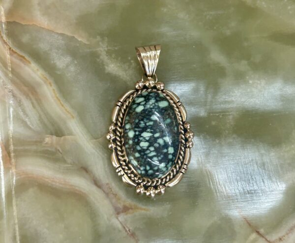 14K Gold Spiderweb Variscite Navajo Handmade Pendant - Image 2