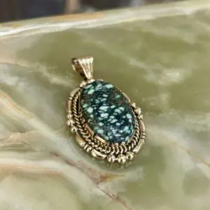 14K Gold Spiderweb Variscite Navajo Handmade Pendant