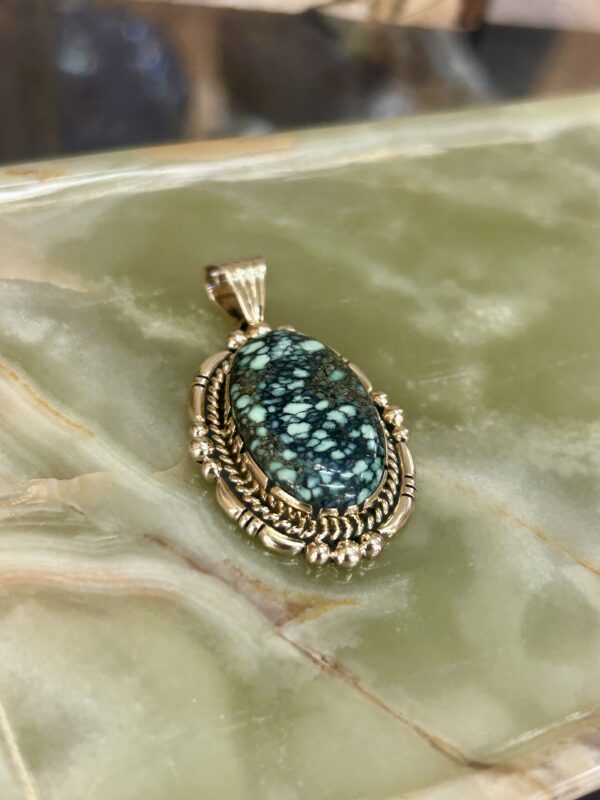 14K Gold Spiderweb Variscite Navajo Handmade Pendant