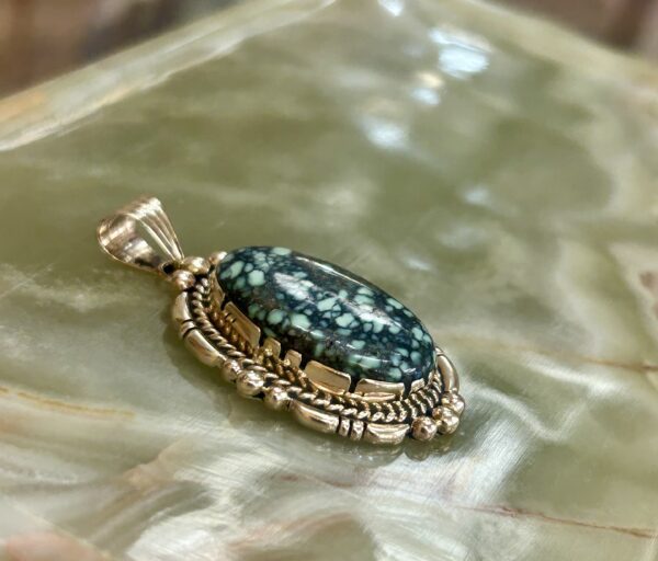 14K Gold Spiderweb Variscite Navajo Handmade Pendant - Image 5