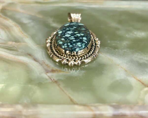 14K Gold Spiderweb Variscite Navajo Handmade Pendant - Image 3