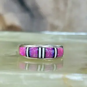 Barbie Pink Opal Inlay Sterling Silver Navajo Handmade Band Ring