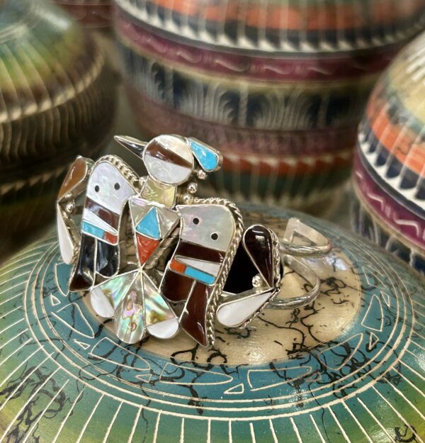 Zuni Handmade Multistone Thunderbird Pen Shell, Coral and Sleeping Beauty Turquoise Sterling Silver Cuff Bracelet - Image 8
