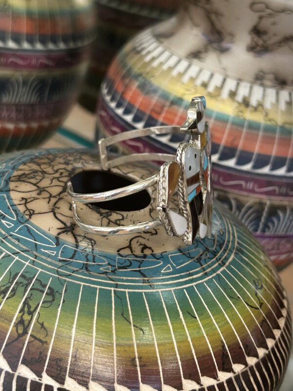 Zuni Handmade Multistone Thunderbird Pen Shell, Coral and Sleeping Beauty Turquoise Sterling Silver Cuff Bracelet - Image 6