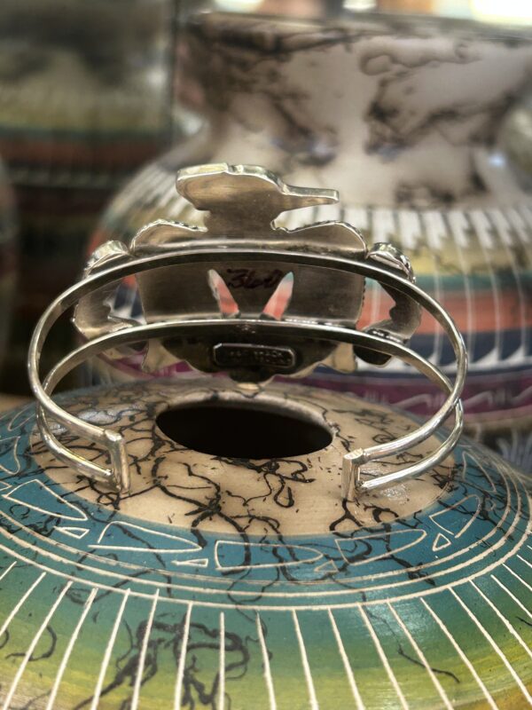 Zuni Handmade Multistone Thunderbird Pen Shell, Coral and Sleeping Beauty Turquoise Sterling Silver Cuff Bracelet - Image 5