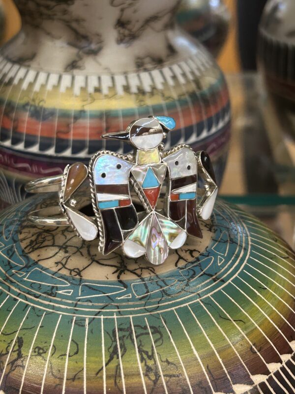 Zuni Handmade Multistone Thunderbird Pen Shell, Coral and Sleeping Beauty Turquoise Sterling Silver Cuff Bracelet - Image 3